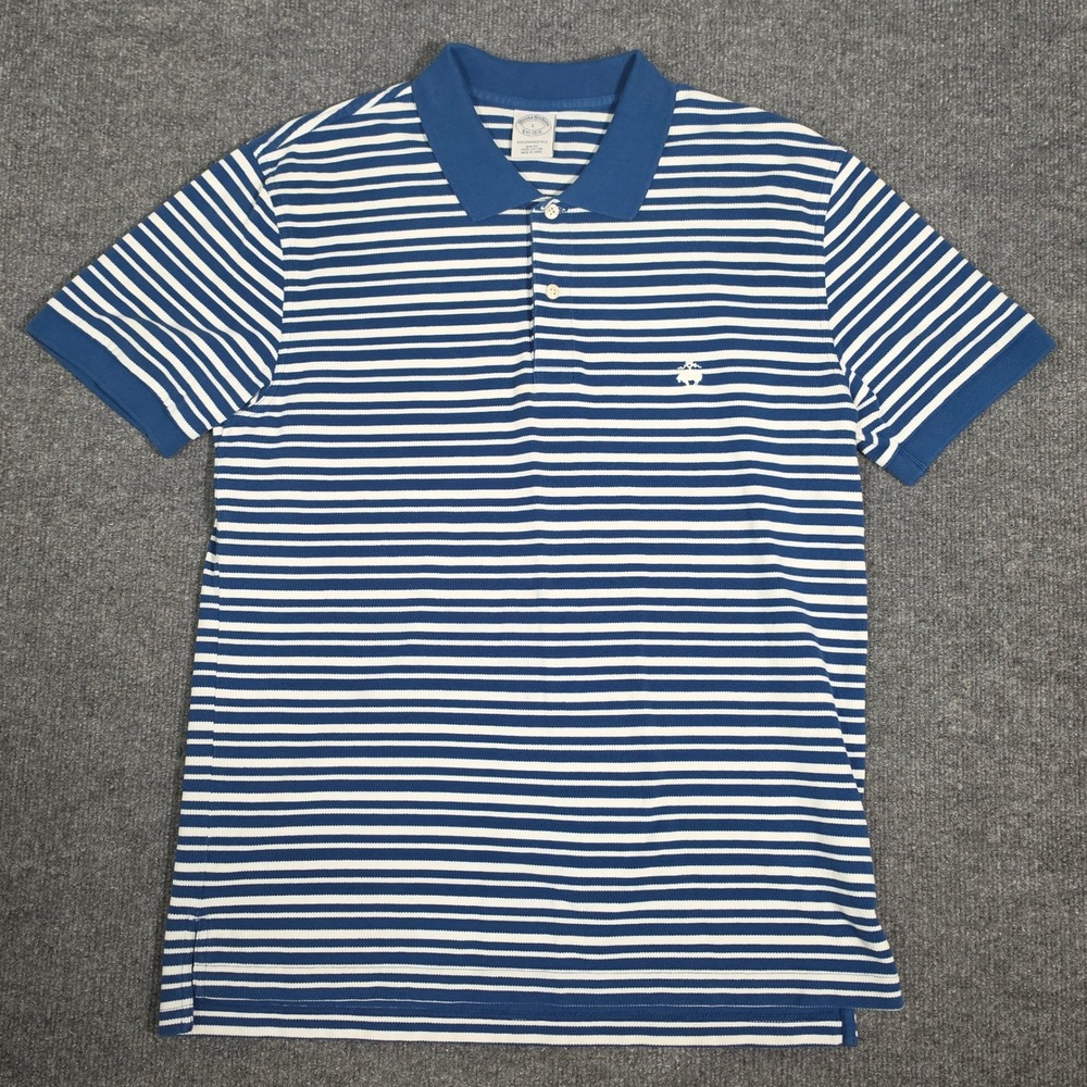 Brooks Brothers Mens Performance Polo Shirt Slim Fit Blue White Striped Large